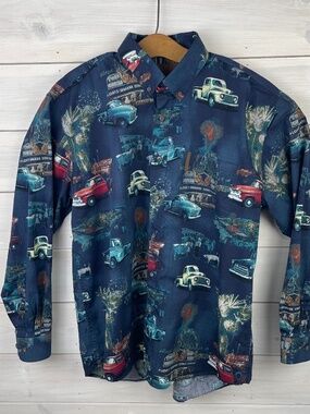 Clearwater Outfitters Blue L/S Mens Button-up Shirt Vintage Trucks